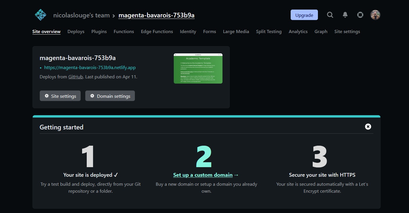 Site overview on Netlify