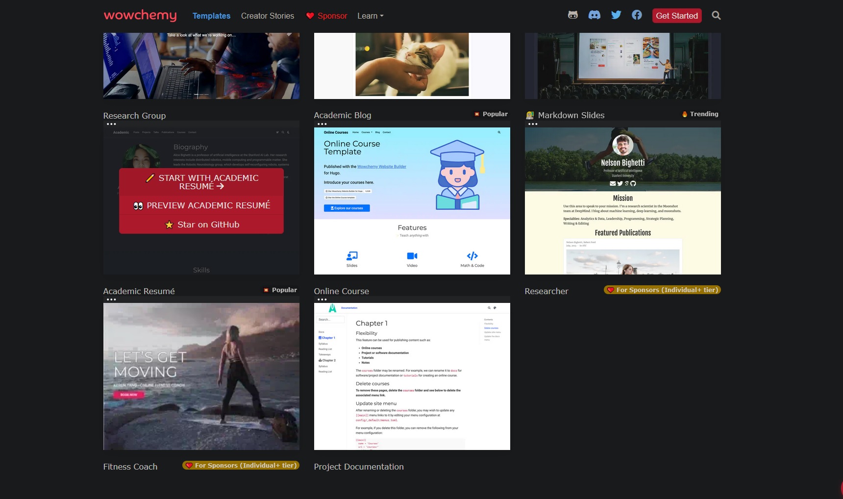 Screenshot of the Get Started page