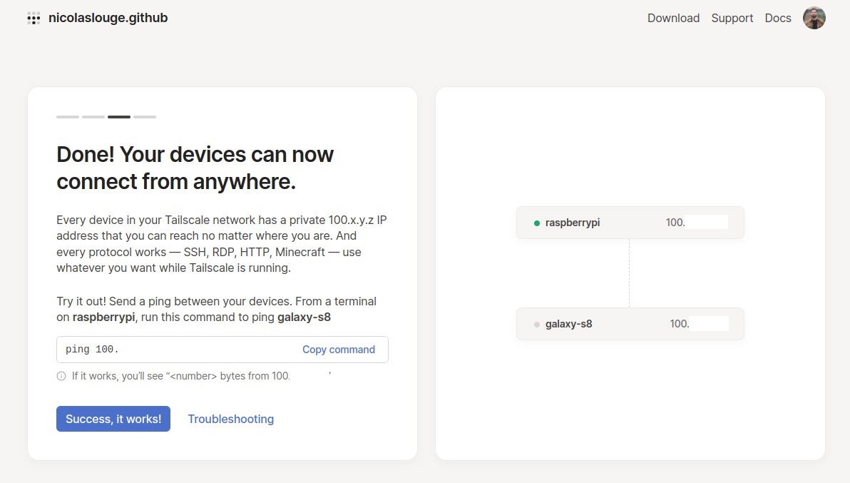 Screenshot of the Tailscale admin dashboard when adding a new device