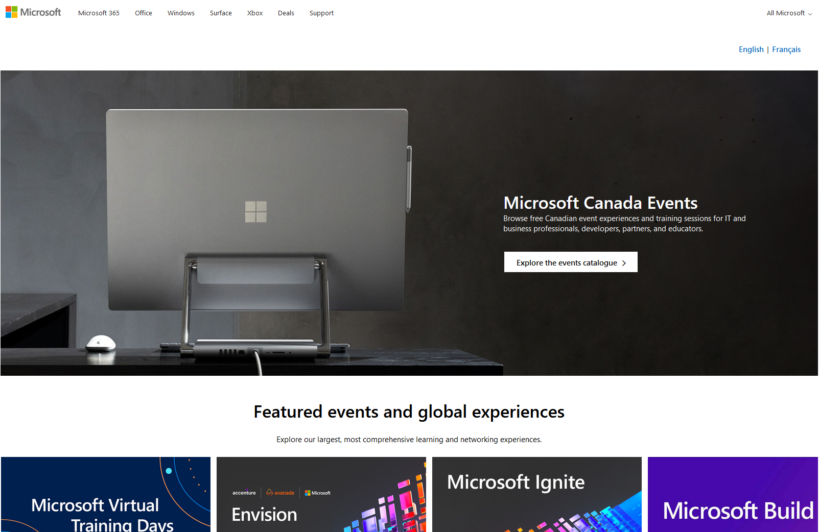 Screenshot of the Microsoft Canada Events website